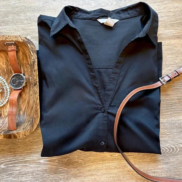 Modern Classic H&M Black N-Neck Stretch Button Down Career Shirt XXL (2X, XXL) - Picture 11 of 11